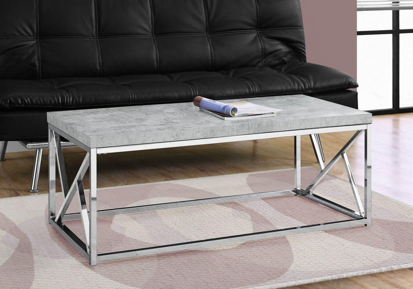 HomeRoots Industrial Chic Gray Faux Cement and Chrome Coffee Table