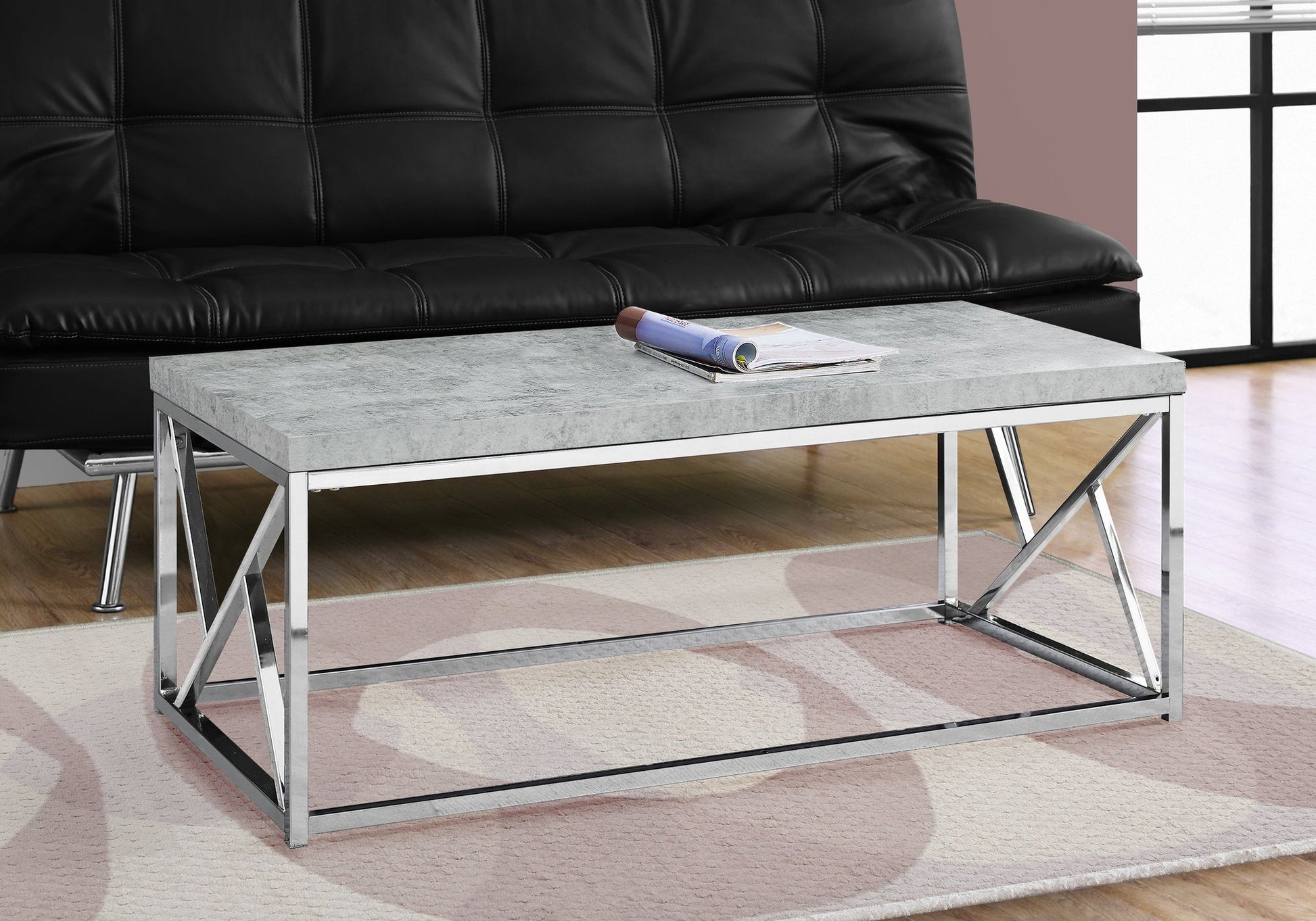 HomeRoots Industrial Chic Gray Faux Cement and Chrome Coffee Table
