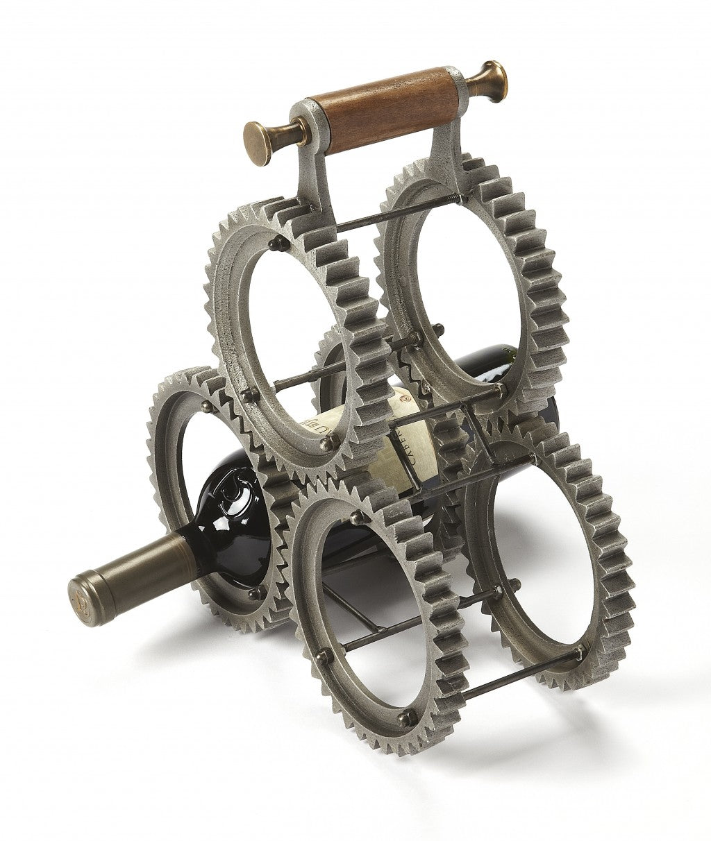 HomeRoots Industrial Gears Tabletop Wine Rack