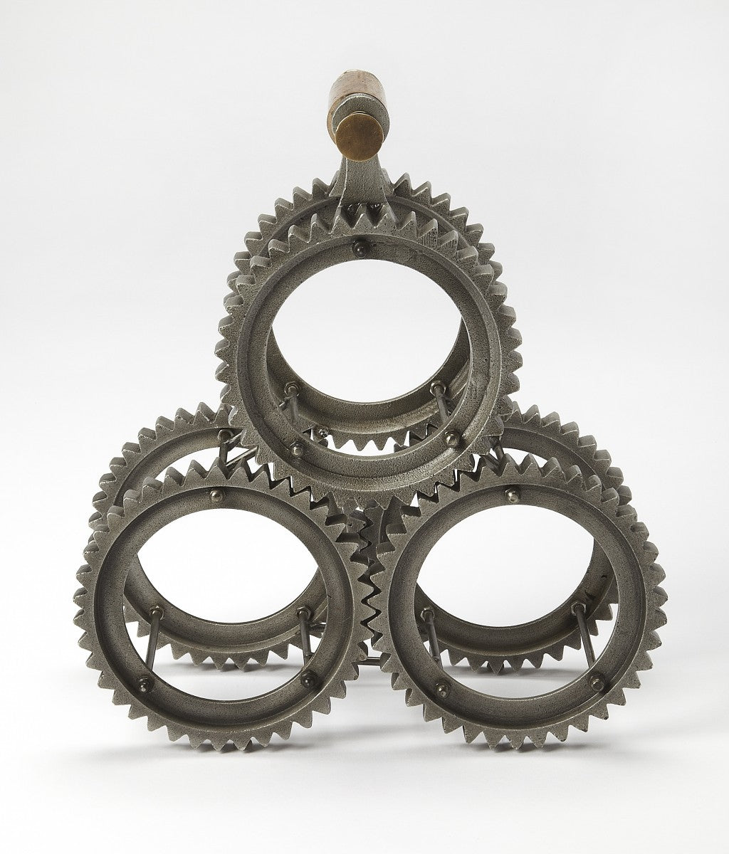 HomeRoots Industrial Gears Tabletop Wine Rack