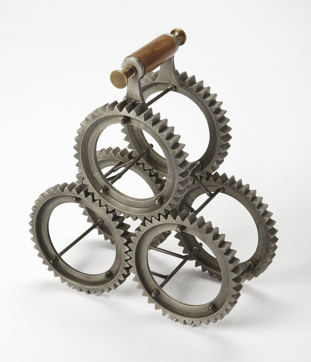 HomeRoots Industrial Gears Tabletop Wine Rack