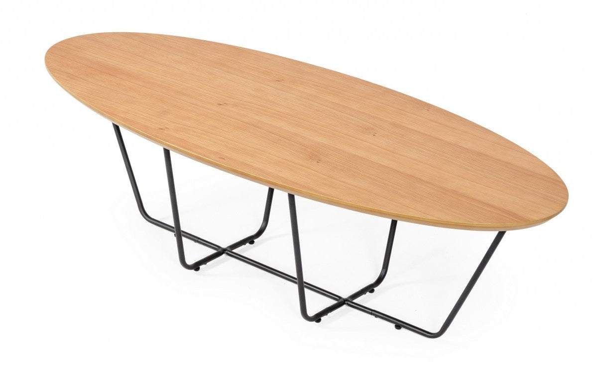 HomeRoots Industrial Large Oak and Black Powder Metal Coffee Table
