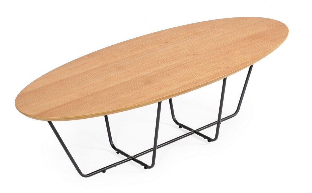 HomeRoots Industrial Large Oak and Black Powder Metal Coffee Table