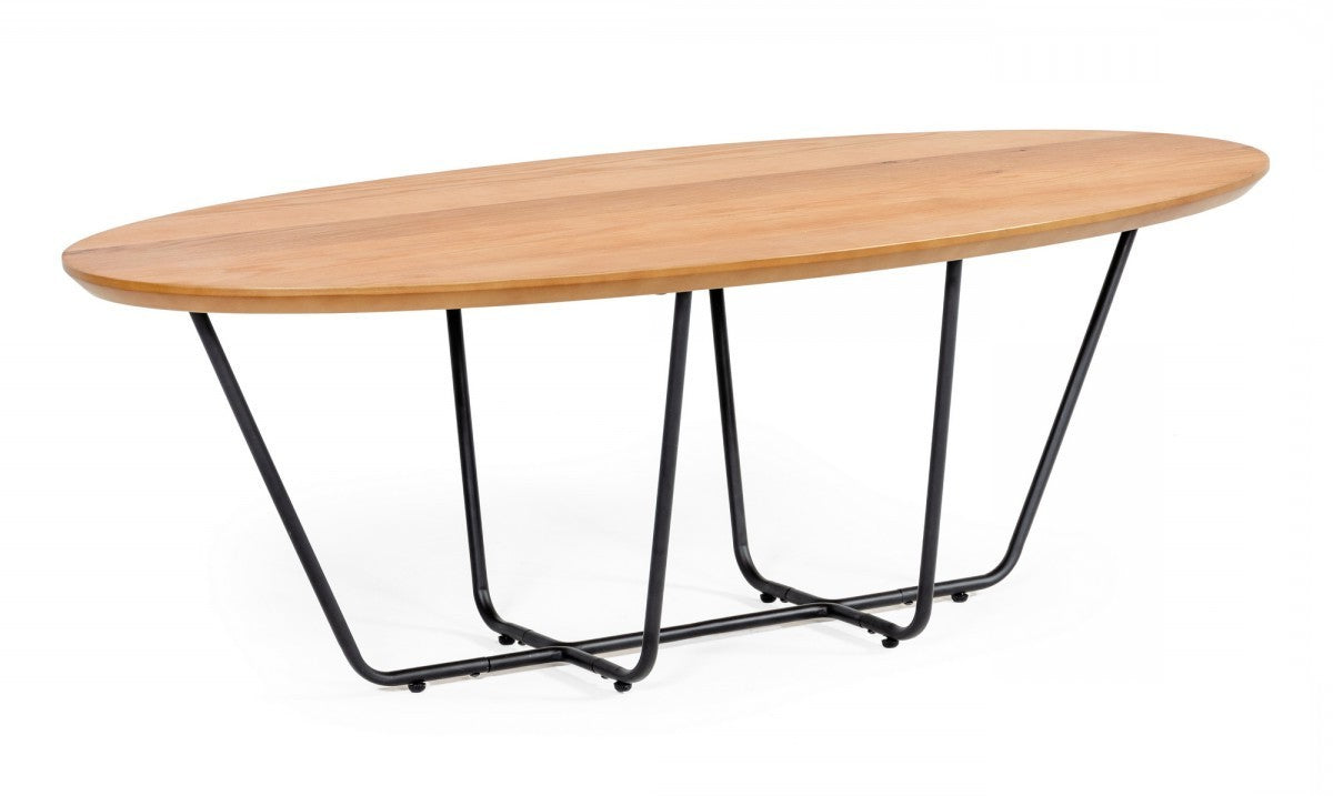 HomeRoots Industrial Small Oak Coffee Table With Black Powder Coated Metal Base