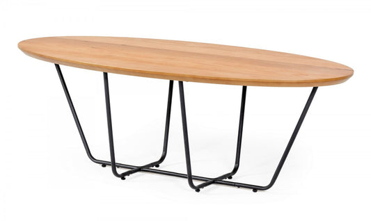 HomeRoots Industrial Small Oak Coffee Table With Black Powder Coated Metal Base