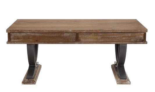 HomeRoots Industrial Style Coffee Table With Black Accents and Antiqued Oak Finish