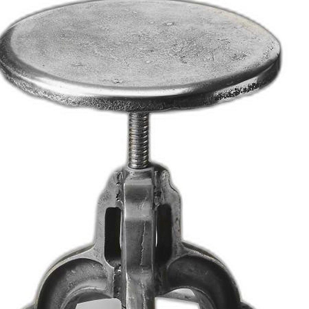 HomeRoots Iron Revolving Bar Stool in Glossy Silver Finish