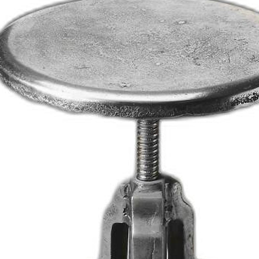 HomeRoots Iron Revolving Bar Stool in Glossy Silver Finish