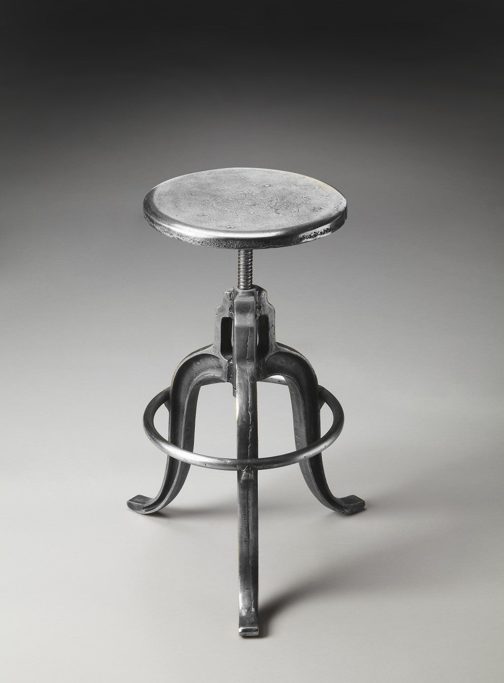 HomeRoots Iron Revolving Bar Stool in Glossy Silver Finish