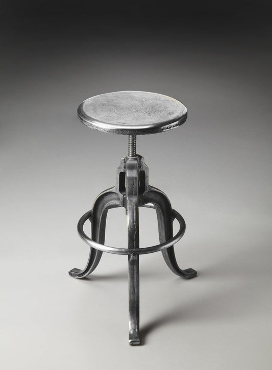 HomeRoots Iron Revolving Bar Stool in Glossy Silver Finish