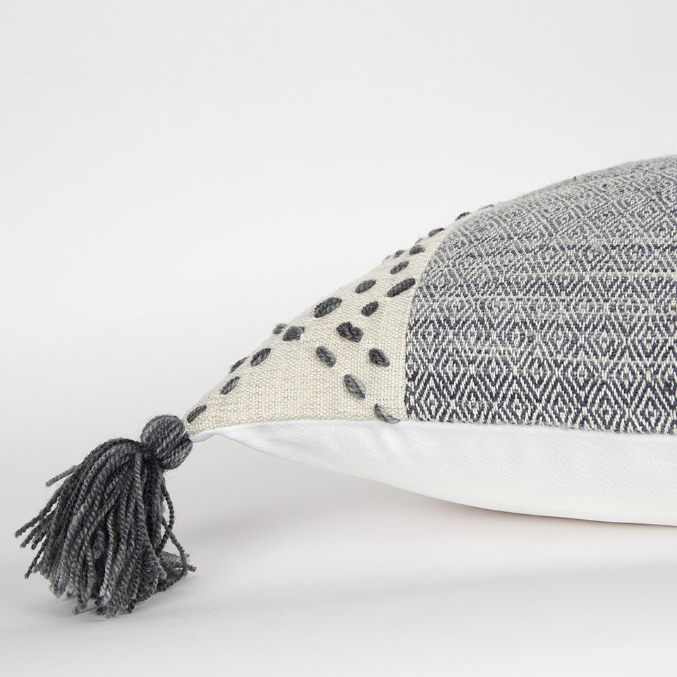 HomeRoots Ivory Gray Accent Stitch Color Block Throw Pillow