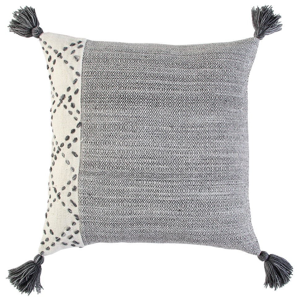 HomeRoots Ivory Gray Accent Stitch Color Block Throw Pillow
