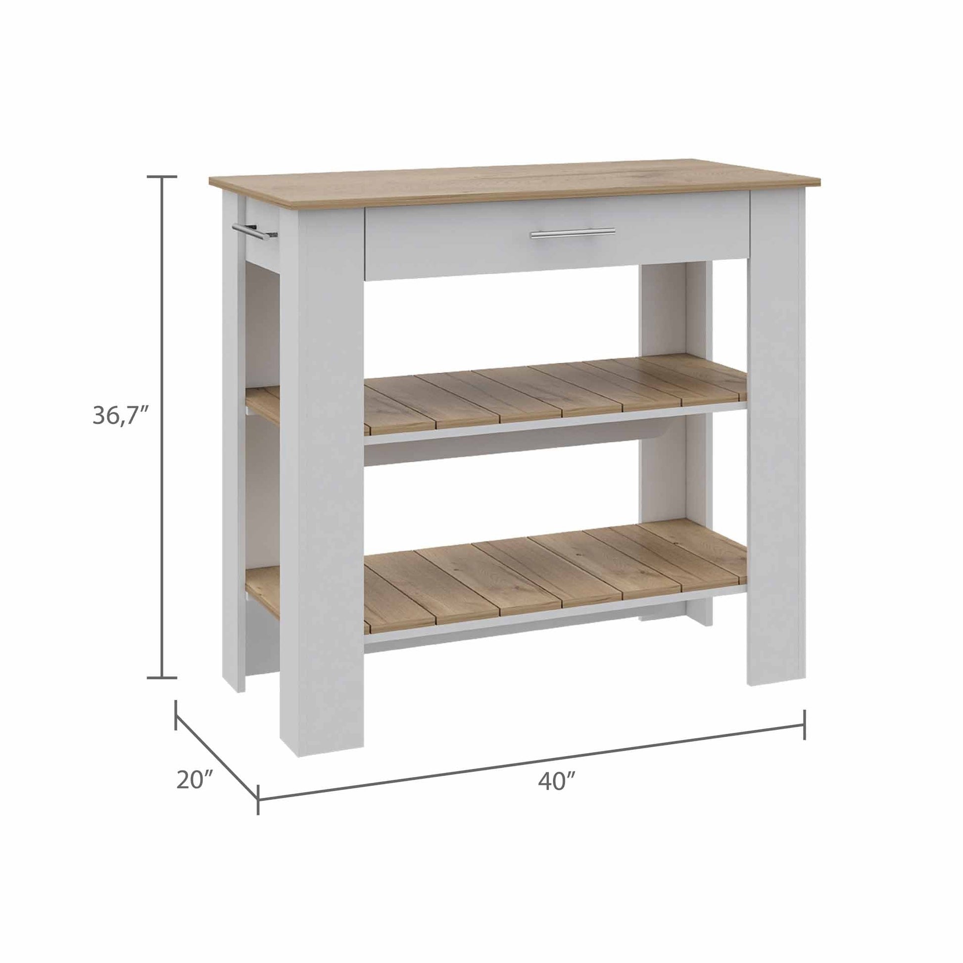 HomeRoots Kitchen Island With Drawer And 2 Open Shelves With Light Oak and White Finish