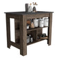 HomeRoots Kitchen Island With Three Storage Shelves in Dark Brown and Onyx Finish