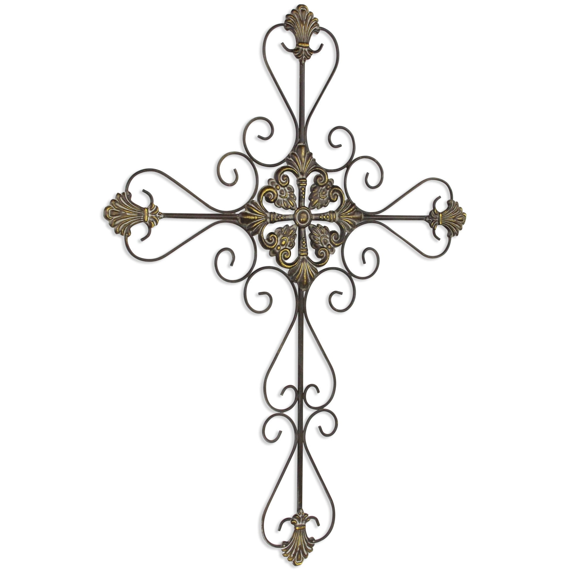 HomeRoots Large Gray Metal Scroll Design Gray Hanging Cross Wall Decor