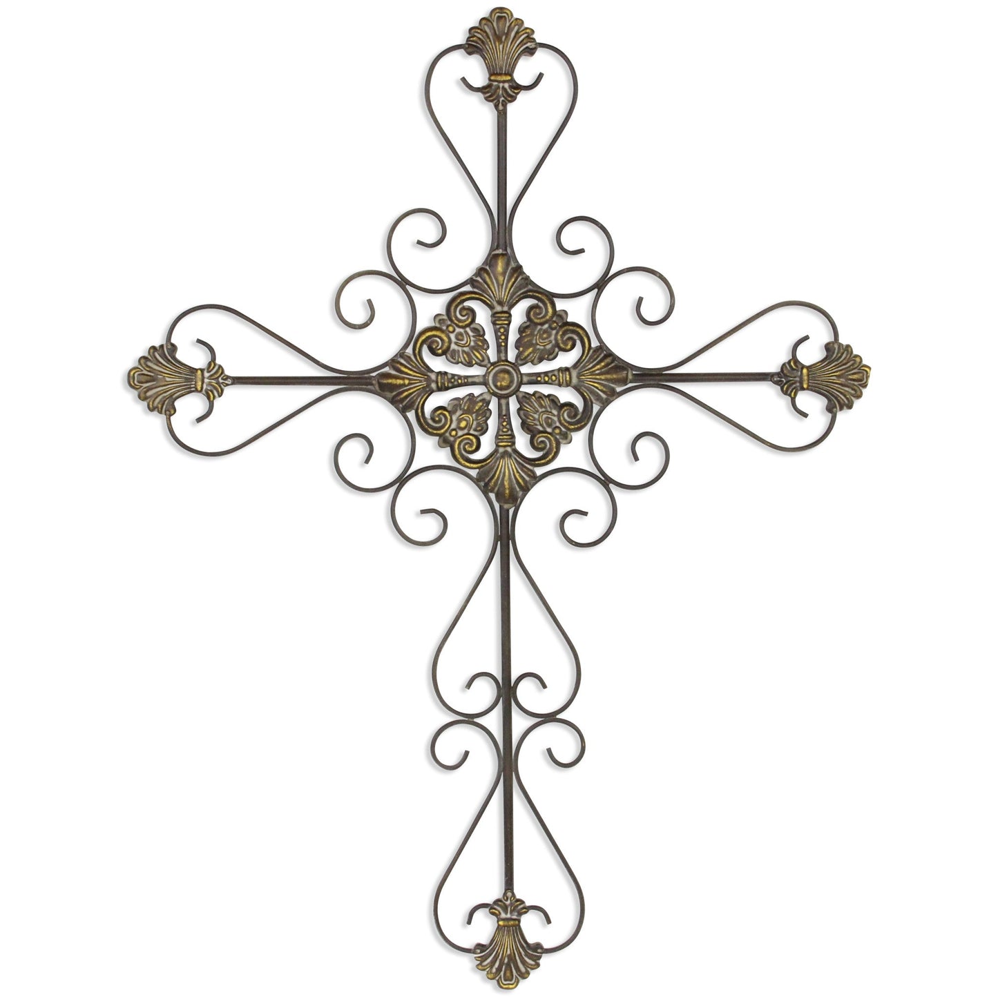 HomeRoots Large Gray Metal Scroll Design Gray Hanging Cross Wall Decor