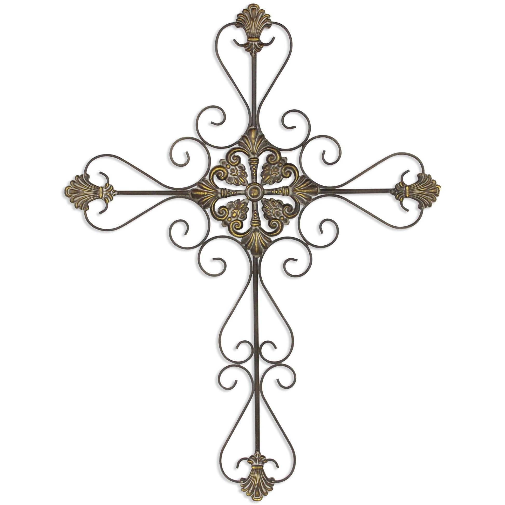 HomeRoots Large Gray Metal Scroll Design Gray Hanging Cross Wall Decor