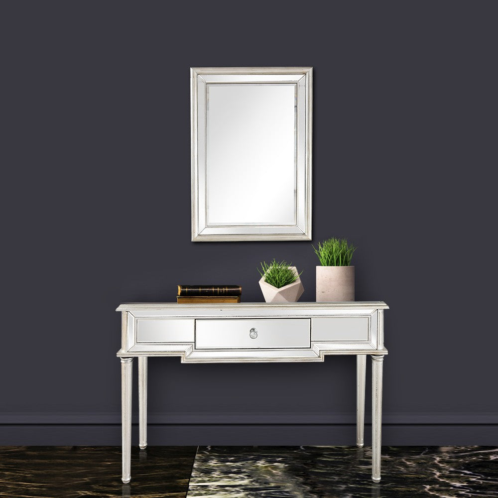 HomeRoots Leaf Antiqued Mirror and Console Table in Silver Finish