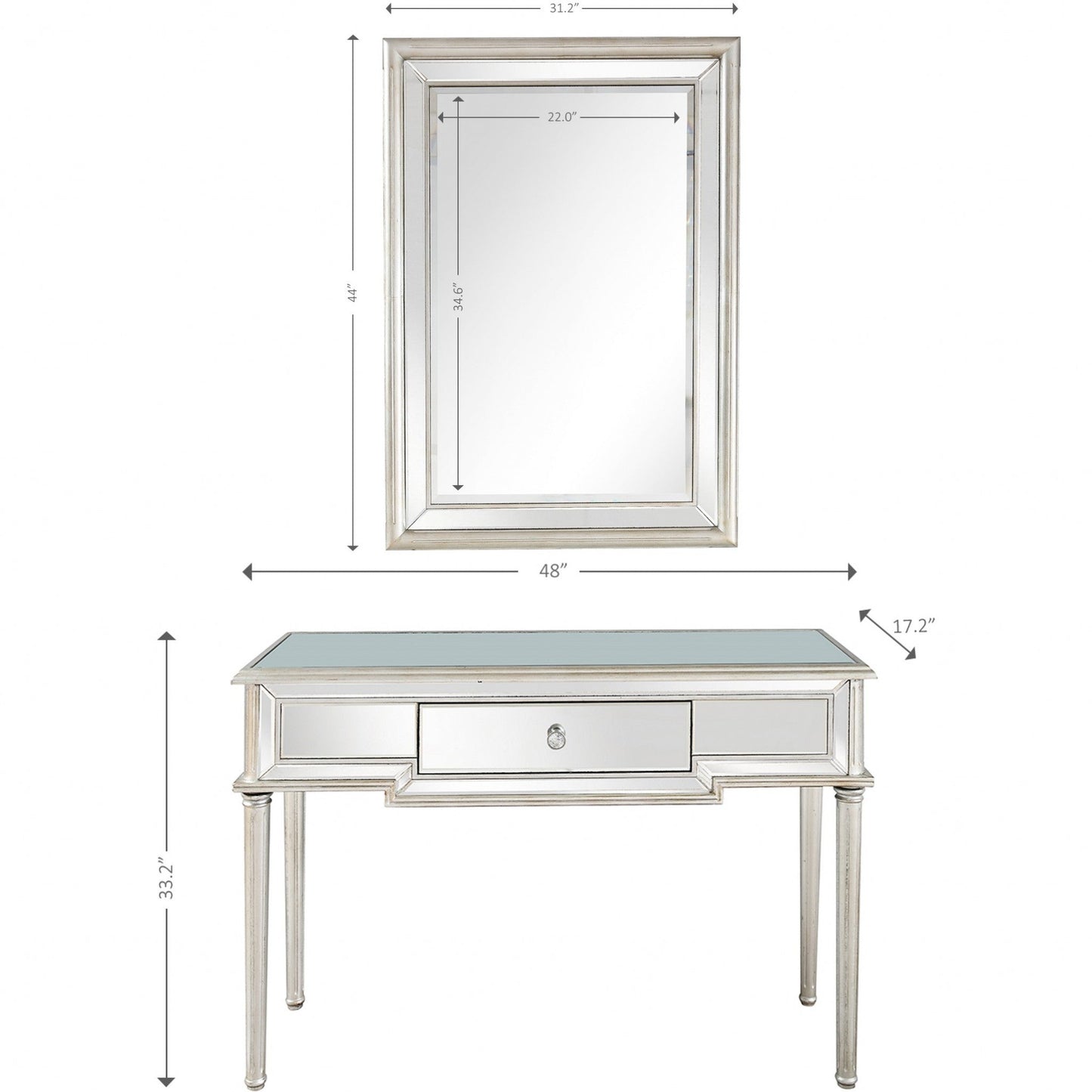 HomeRoots Leaf Antiqued Mirror and Console Table in Silver Finish