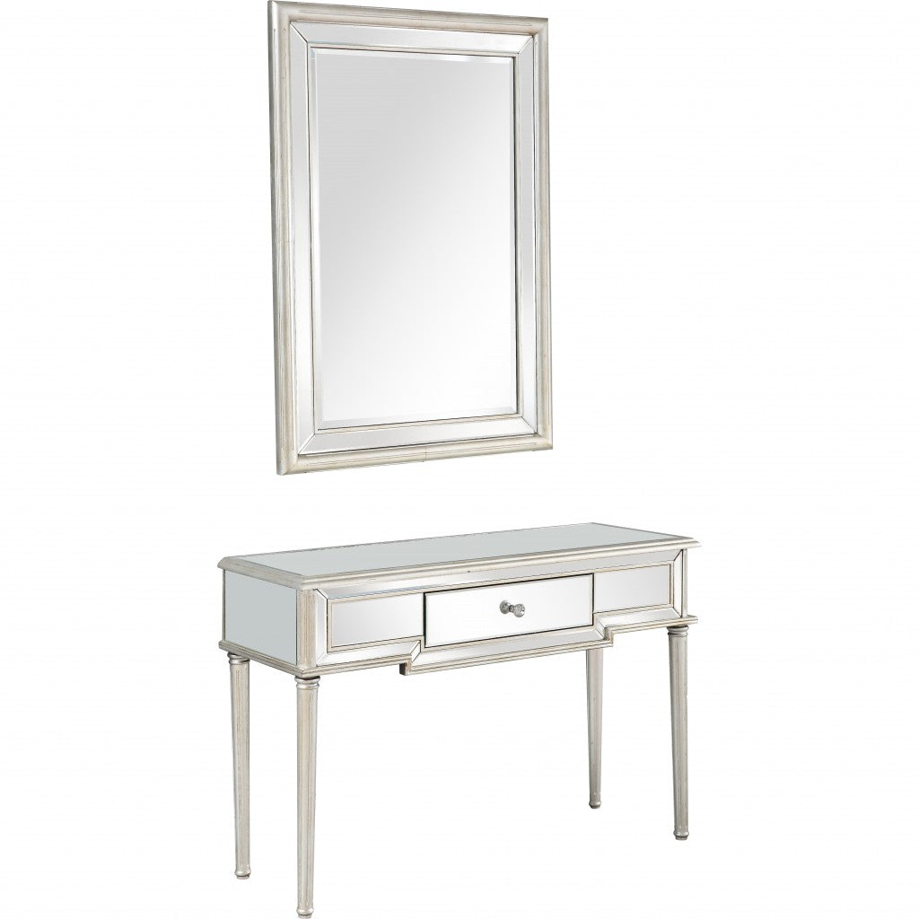 HomeRoots Leaf Antiqued Mirror and Console Table in Silver Finish