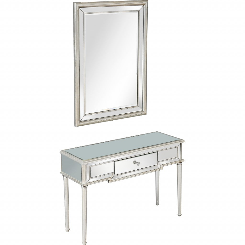 HomeRoots Leaf Antiqued Mirror and Console Table in Silver Finish