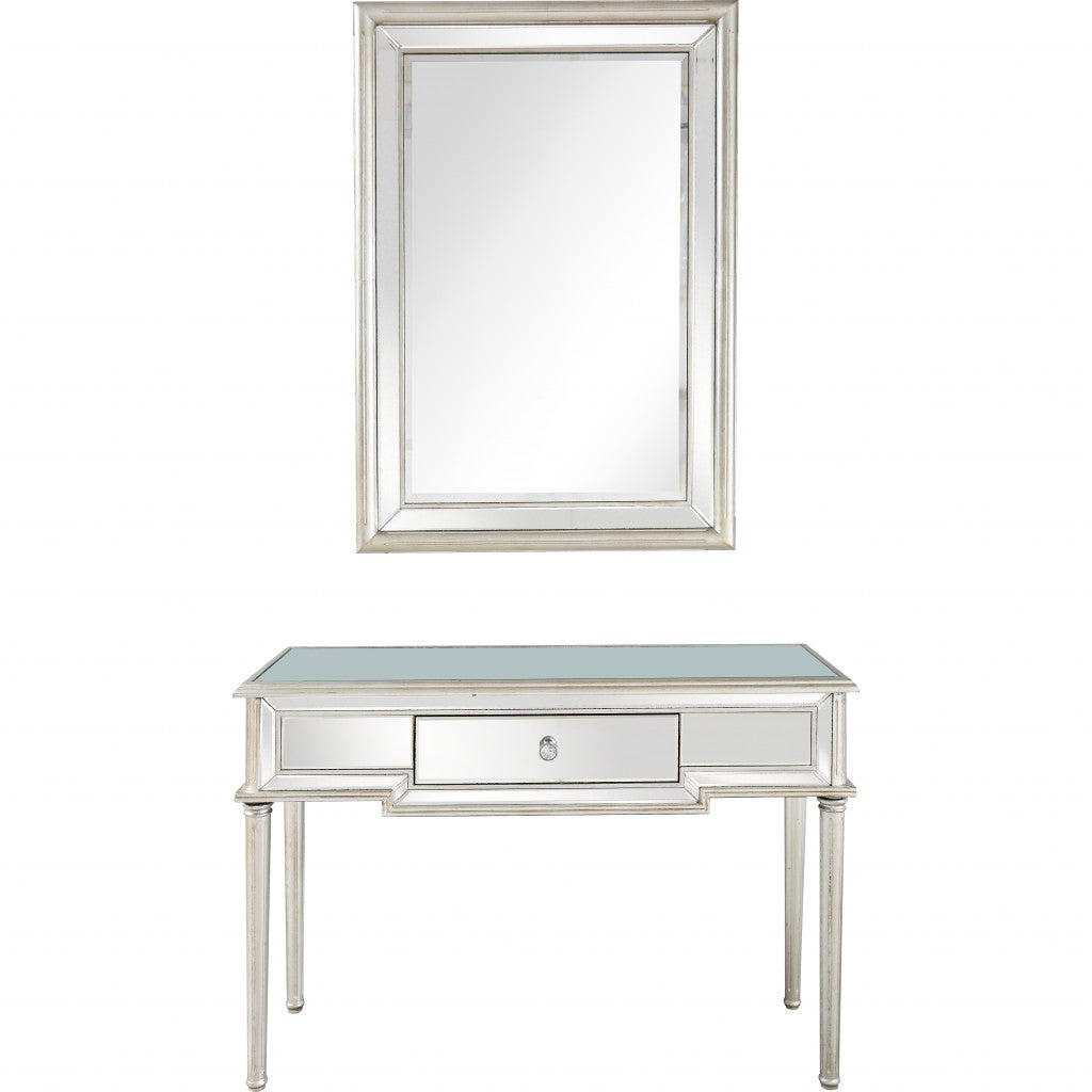 HomeRoots Leaf Antiqued Mirror and Console Table in Silver Finish