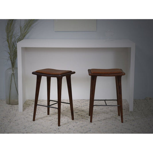 HomeRoots Leather Counter Stool With Walnut Finish