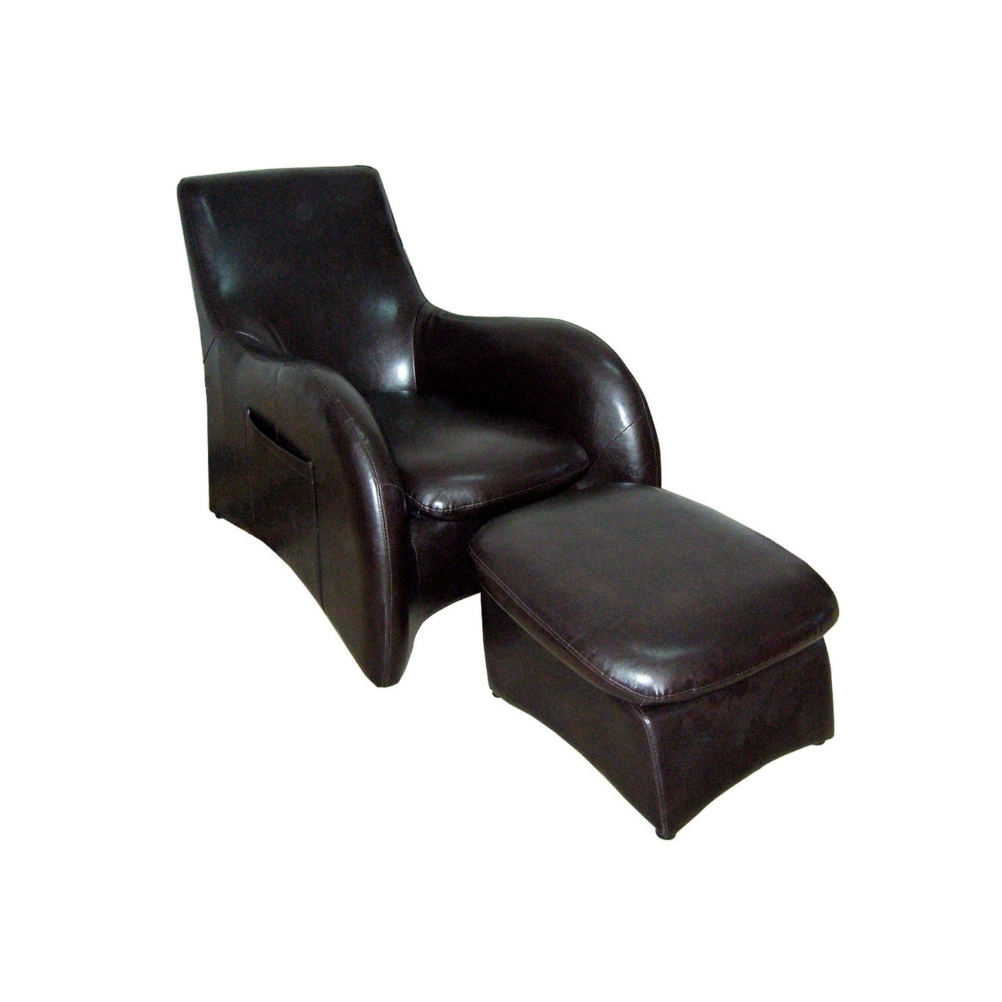 HomeRoots Leather Modern Armchair With Ottoman in Lush Brown Finish
