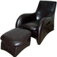 HomeRoots Leather Modern Armchair With Ottoman in Lush Brown Finish