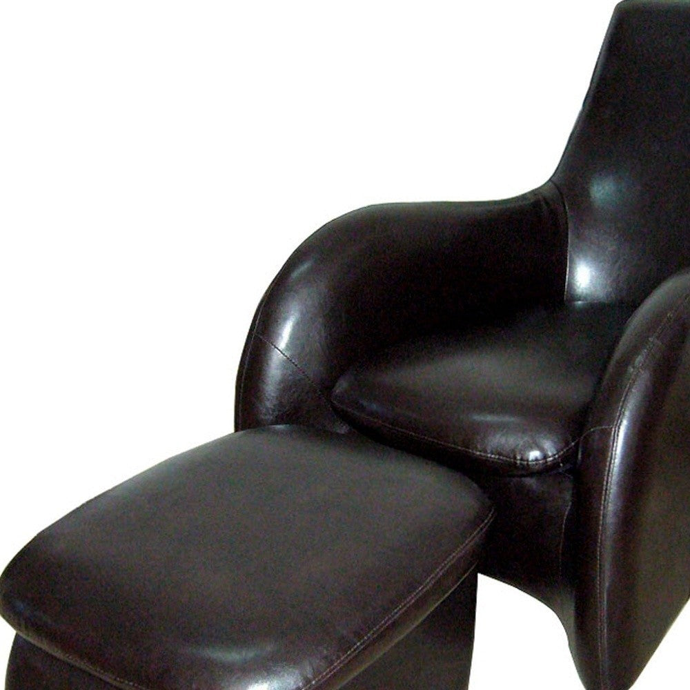 HomeRoots Leather Modern Armchair With Ottoman in Lush Brown Finish