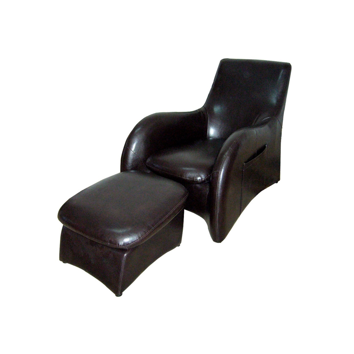 HomeRoots Leather Modern Armchair With Ottoman in Lush Brown Finish