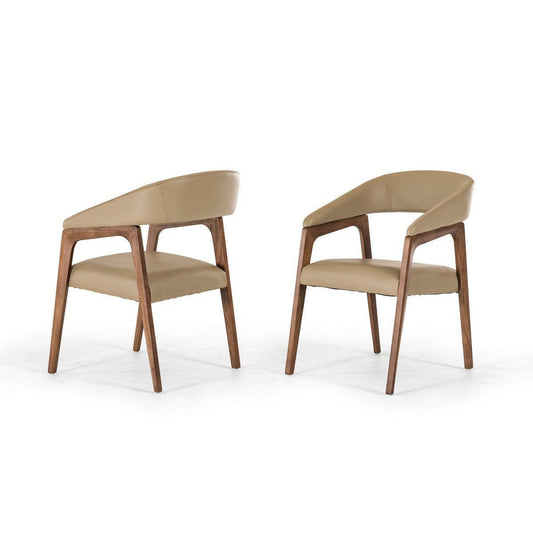 HomeRoots Leatherette And Wood Dining Chair In Taupe And Walnut