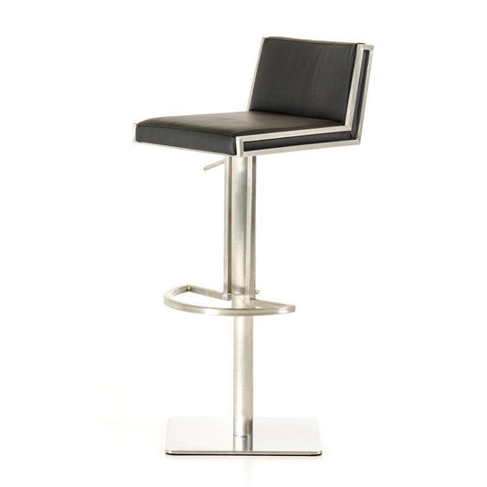 HomeRoots Leatherette Veneer And Steel Bar Stool In Black And Walnut Finish