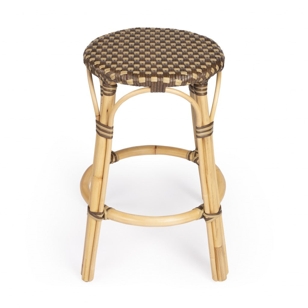 HomeRoots Light And Dark Brown Rattan Counter Stool