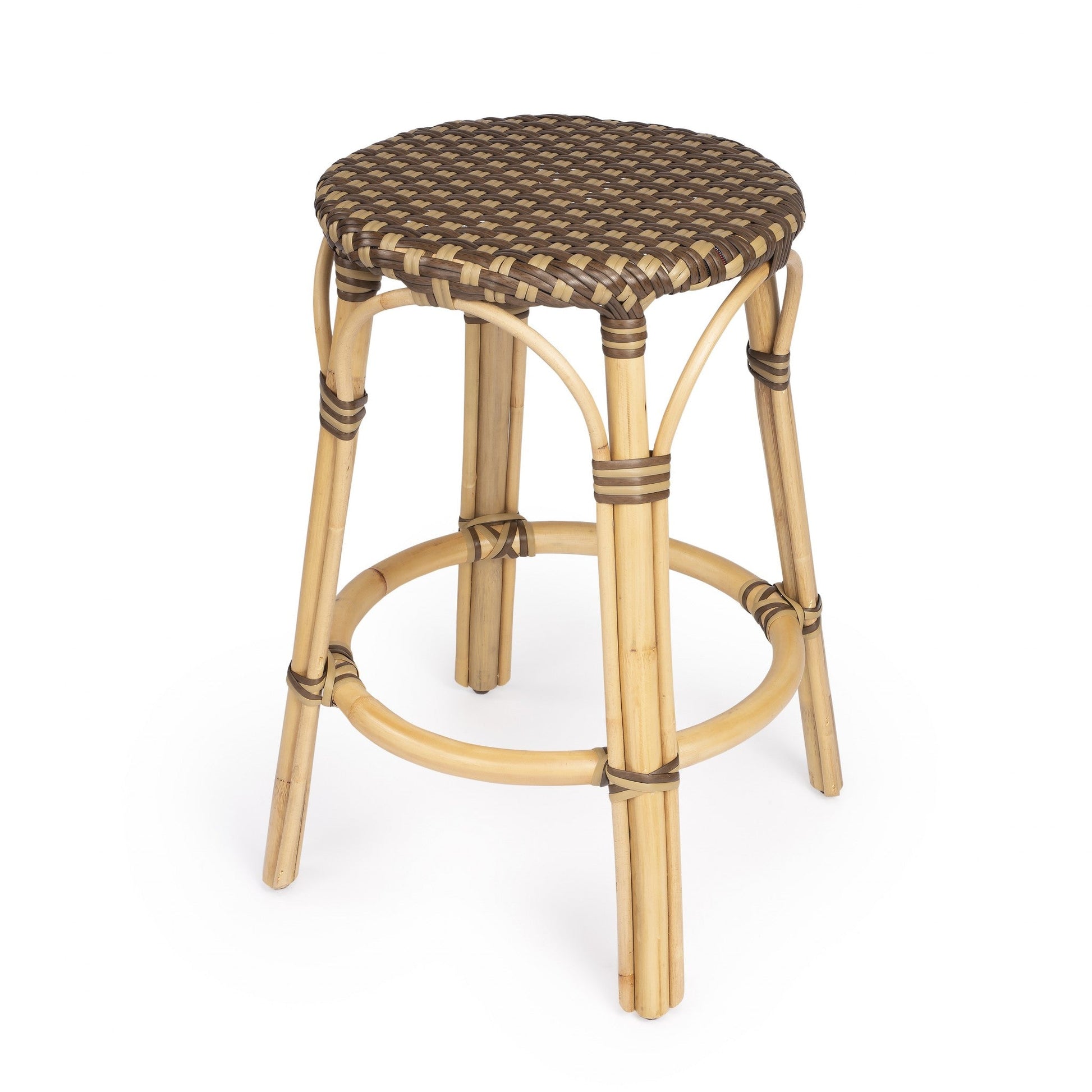 HomeRoots Light And Dark Brown Rattan Counter Stool
