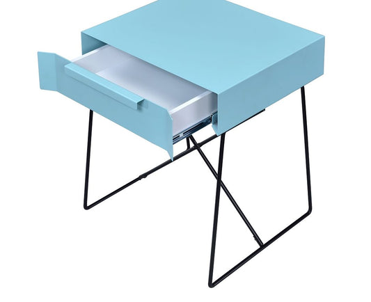 HomeRoots Light Blue Modern Metal End Table with Drawer