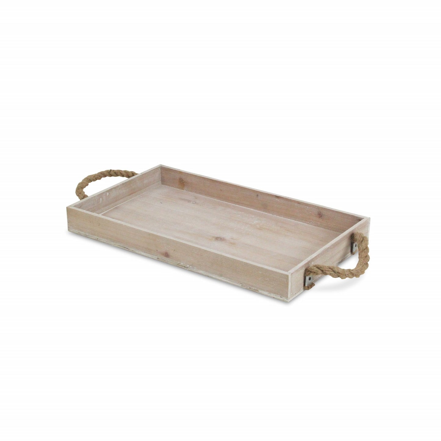 HomeRoots Light Gray Wooden Tray With Rope Handles