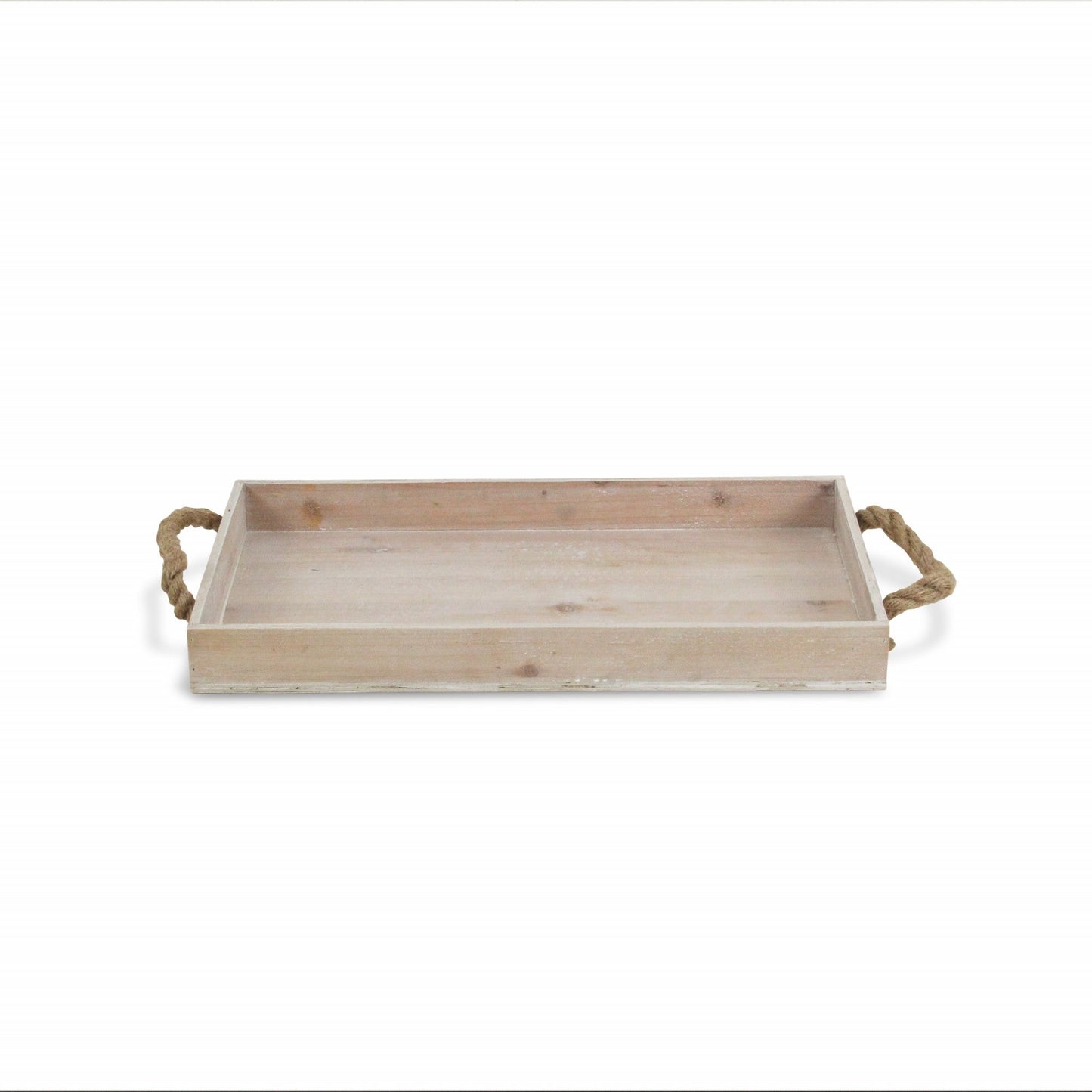 HomeRoots Light Gray Wooden Tray With Rope Handles