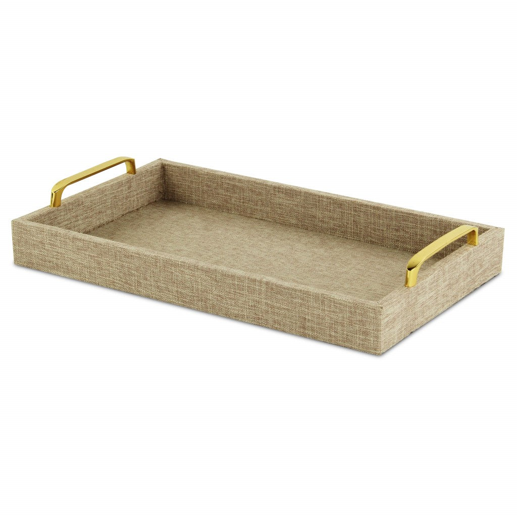 HomeRoots Linen And Wooden Tray in Beige Finish