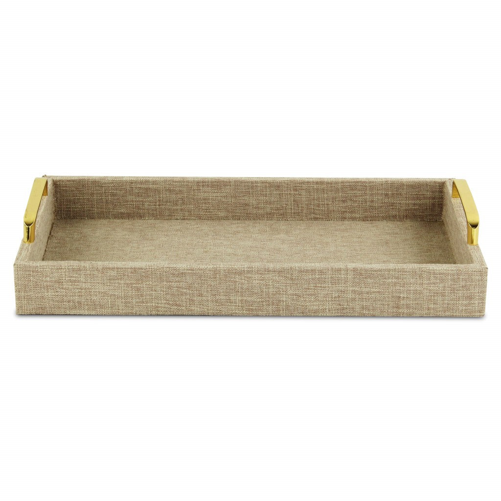 HomeRoots Linen And Wooden Tray in Beige Finish