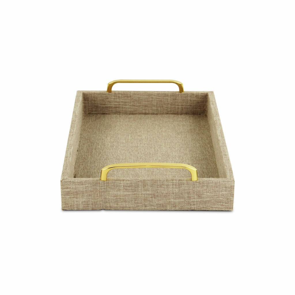 HomeRoots Linen And Wooden Tray in Beige Finish
