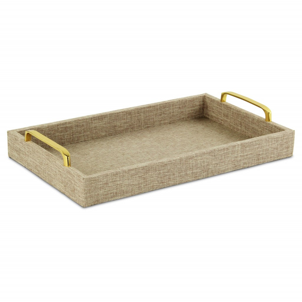 HomeRoots Linen And Wooden Tray in Beige Finish