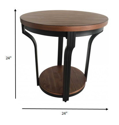 HomeRoots MDF and Metal End Table With 1 Shelf in Oak Black Finish