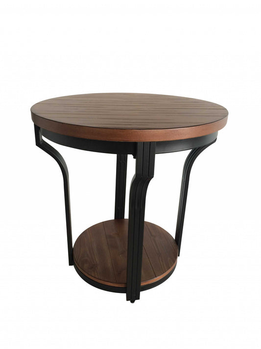 HomeRoots MDF and Metal End Table With 1 Shelf in Oak Black Finish