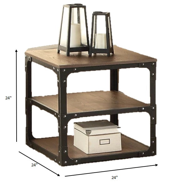 HomeRoots MDF and Metal End Table With Oak and Black Finish