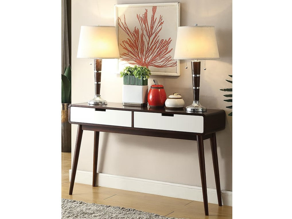 HomeRoots Mahogony and White Double Drawer Console Table