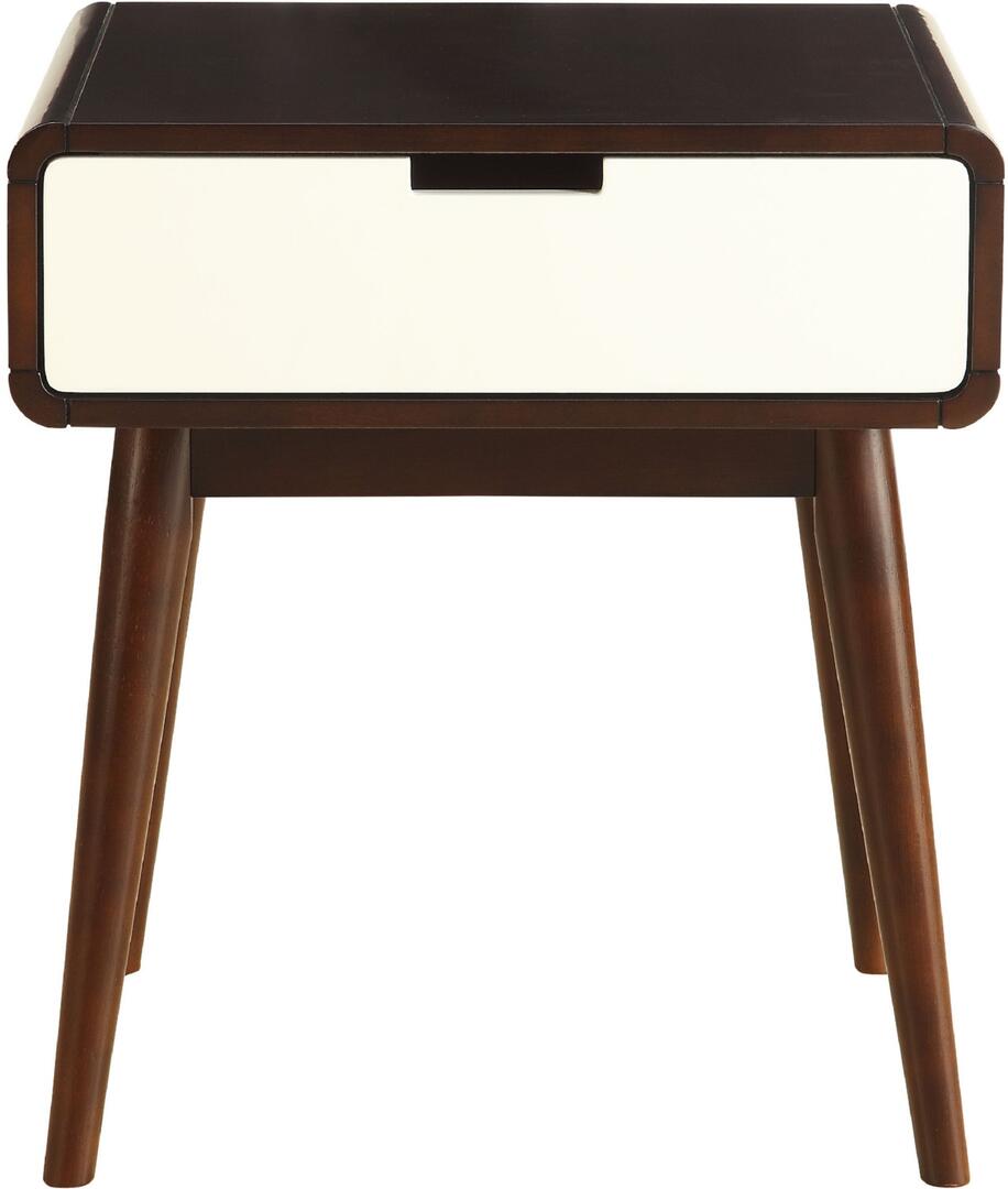 HomeRoots Mahogony and White USB Side Table with Drawer