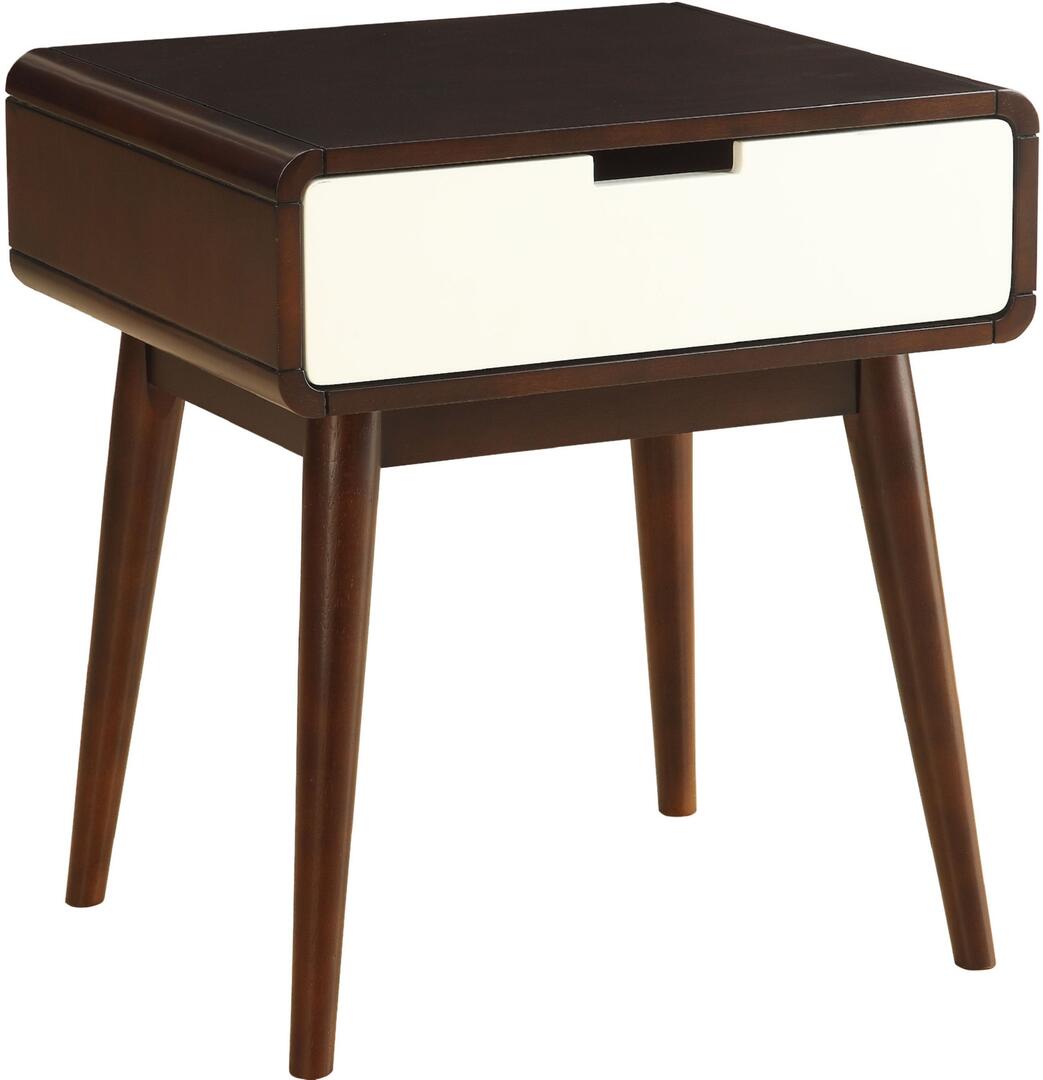 HomeRoots Mahogony and White USB Side Table with Drawer