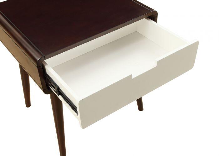 HomeRoots Mahogony and White USB Side Table with Drawer