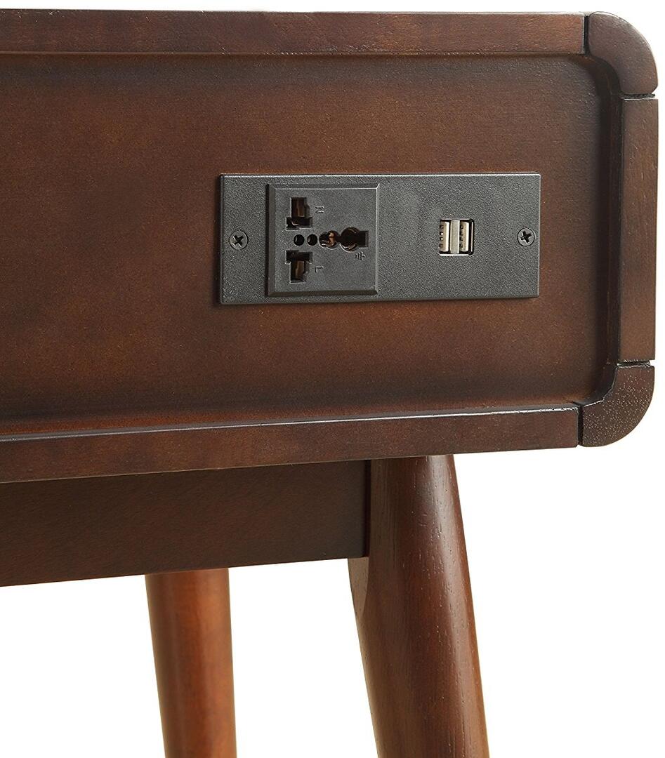 HomeRoots Mahogony and White USB Side Table with Drawer